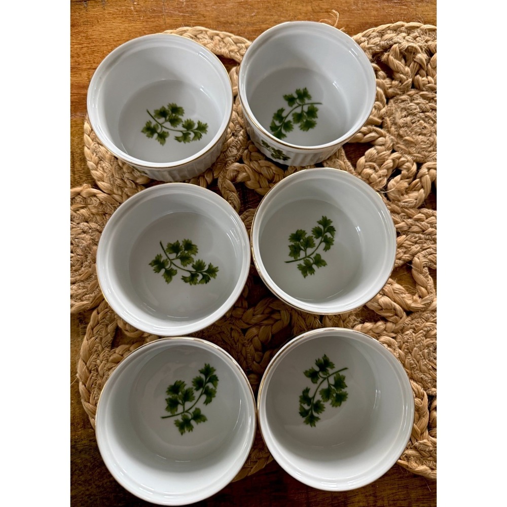 Set 6 Vintage Andrea Sadek Parsley Oven to Table Cookware Ramekins 7377 4" Bowls